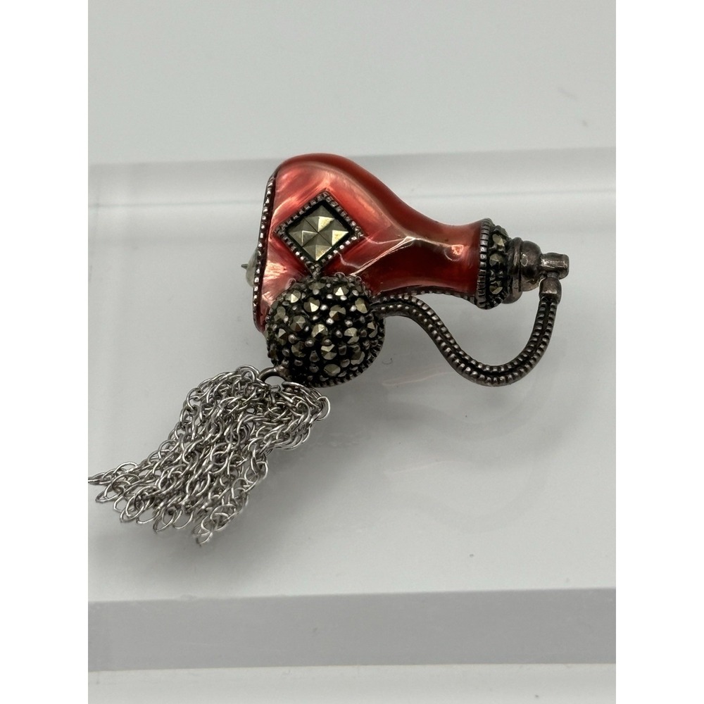 Judith Jack Brooch Perfume Red‎ Enamel Atomizer Sterling Marcasite Pin Brooch - Picture 5 of 10